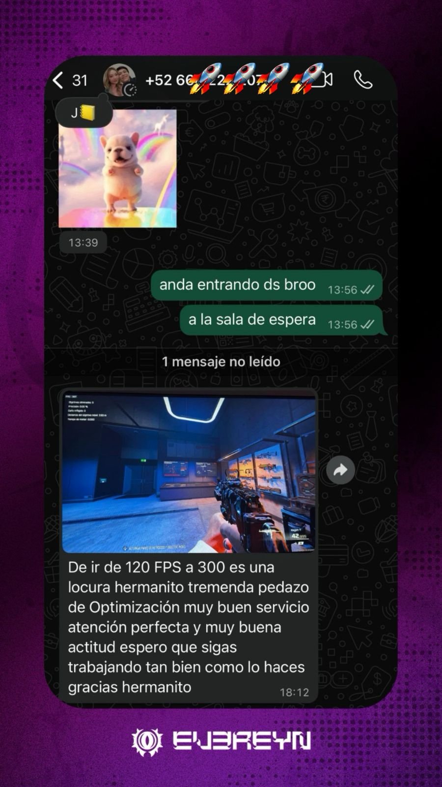 Feedback cliente 120 a 300 FPS